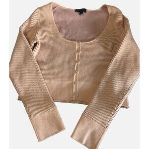 J Crew Knit Cardigan Womens M Ribbed Crop Stretch Scoop Neck Sweater Button Pink